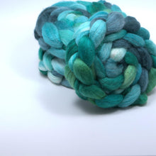 Load image into Gallery viewer, Hand Painted 75/25 BFL Tussah Silk Roving (4oz) | Combed Top for Spinning and Felting